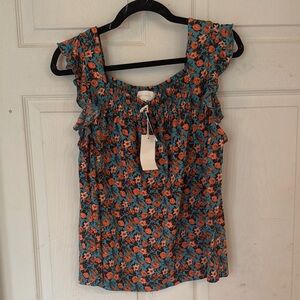 MELLODAY Orange and Blue Ruffled floral‎ large NWT